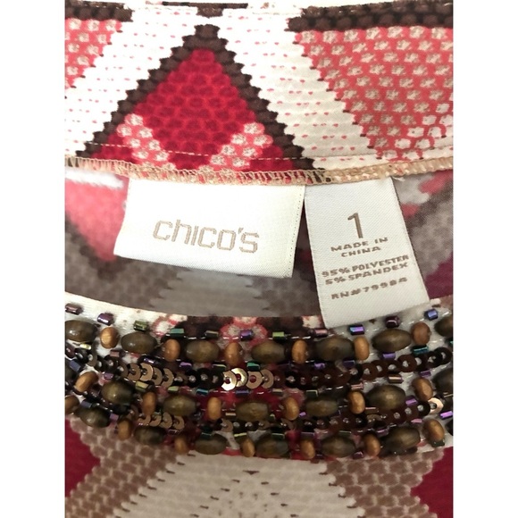 Chico's Beaded Sequin Slit Sleeve Aztec Shift Dress 1 Medium - Picture 6 of 8